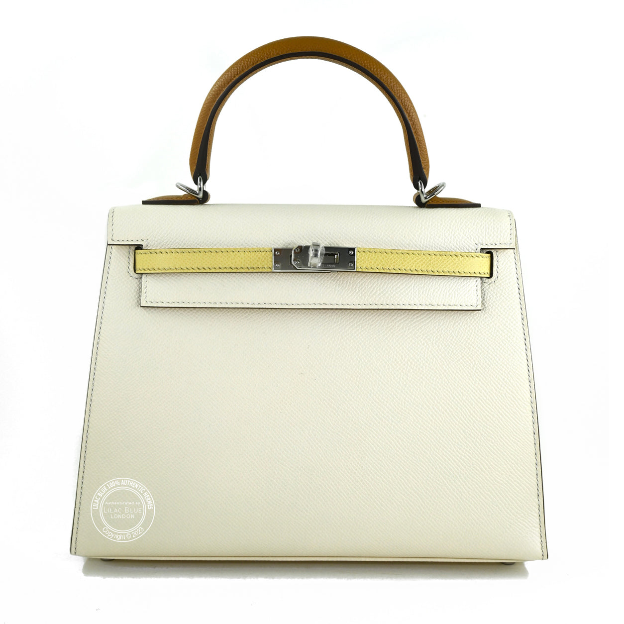 Hermes Kelly 25cm Nata/Jaune Poussin/Sesame Epsom PHW