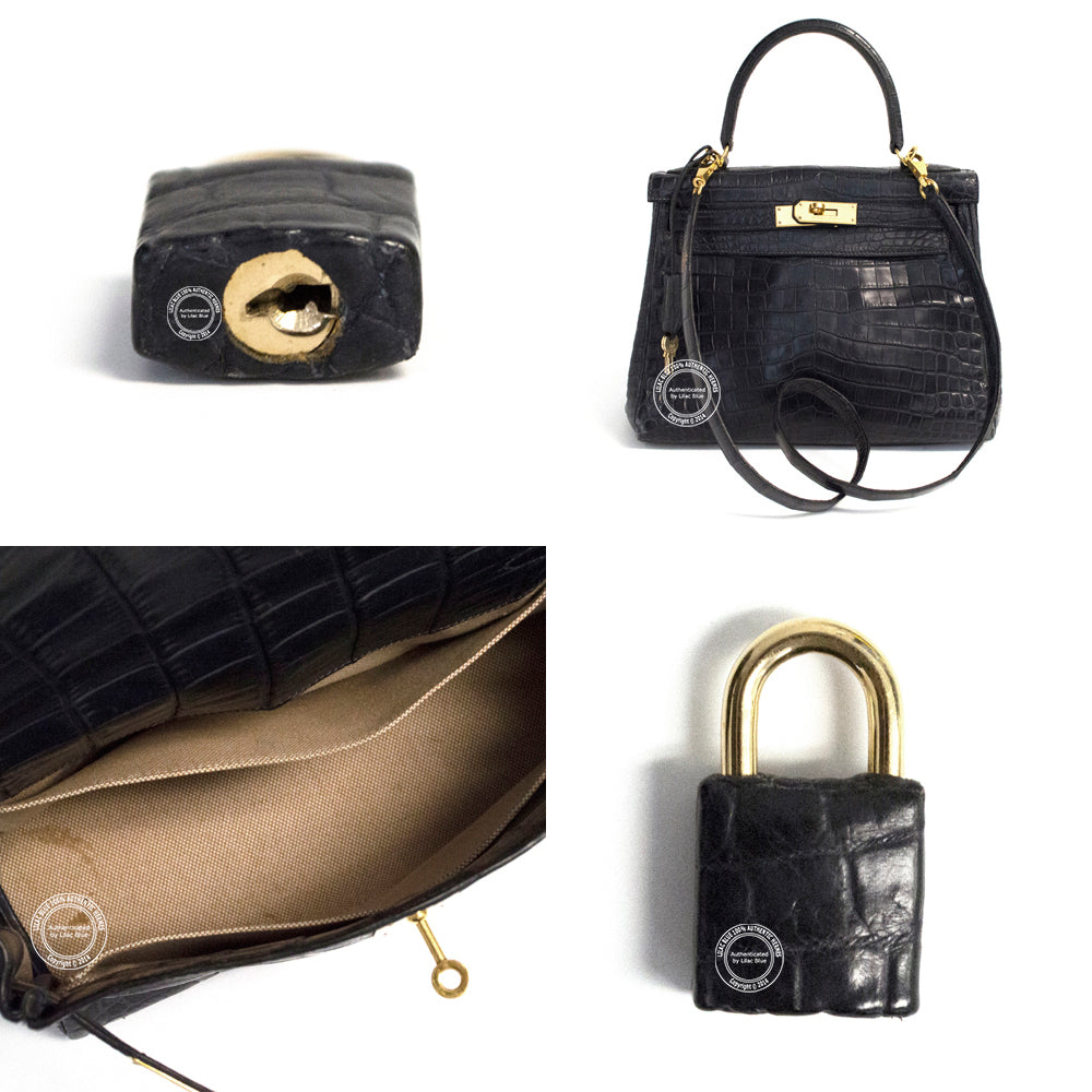 Hermès Kelly 28cm Navy Matte Croc GHW - Preloved