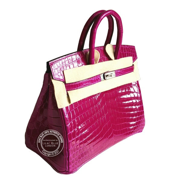 Hermes Birkin 25cm Rose Pourpre Shiny Croc PHW