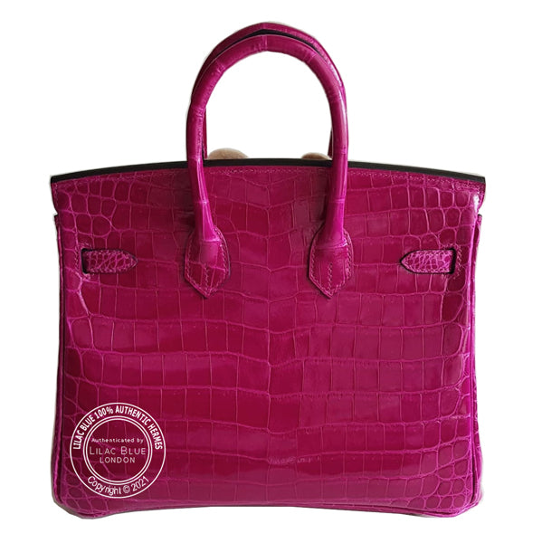 Hermes Birkin 25cm Rose Pourpre Shiny Croc PHW