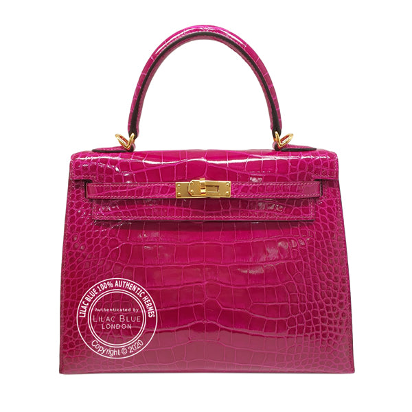 Hermès Kelly 25cm Rose Pourpre Shiny Alligator GHW
