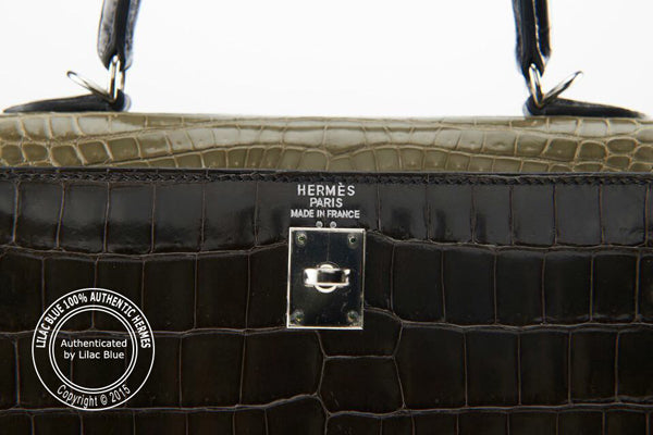 25cm Tri Colour Kelly. Shiny Croc, Palladium - Vintage