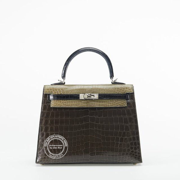 25cm Tri Colour Kelly. Shiny Croc, Palladium - Vintage