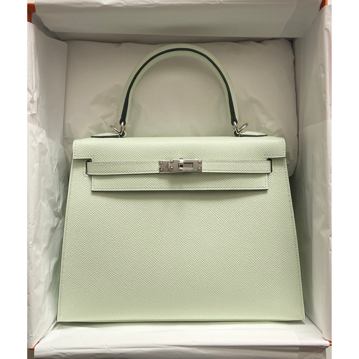 Hermes Kelly 25cm Vert Fizz Epsom PHW