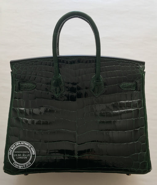 Hermès Birkin 25cm Vert Foncé Shiny Croc PHW