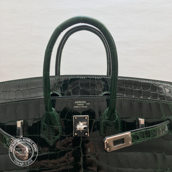 Hermès Birkin 25cm Vert Foncé Shiny Croc PHW