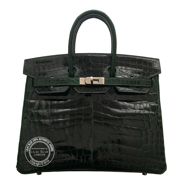 Hermès Birkin 25cm Vert Foncé Shiny Croc PHW