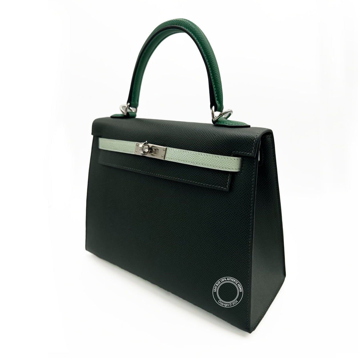 Hermès Kelly 25cm Vert Rousseau/Fizz/Moyen Epsom GHW