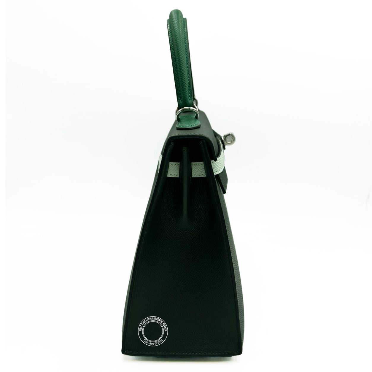 Hermès Kelly 25cm Vert Rousseau/Fizz/Moyen Epsom GHW