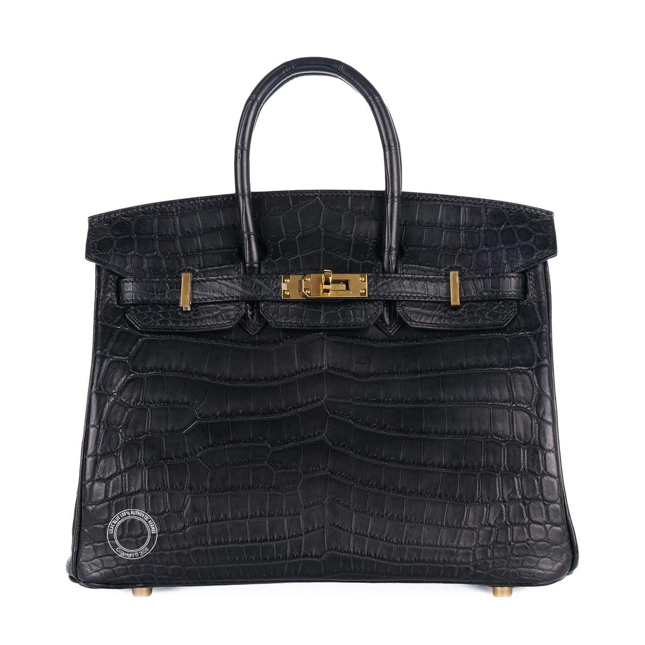 25cm black Hermes birkin in matte crocodile with gold hardware