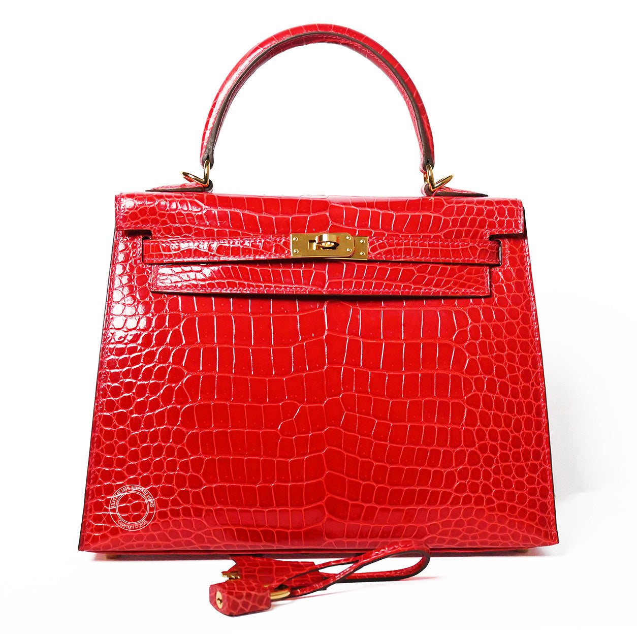 Hermès Kelly 25cm Rouge Braise Shiny Croc GHW
