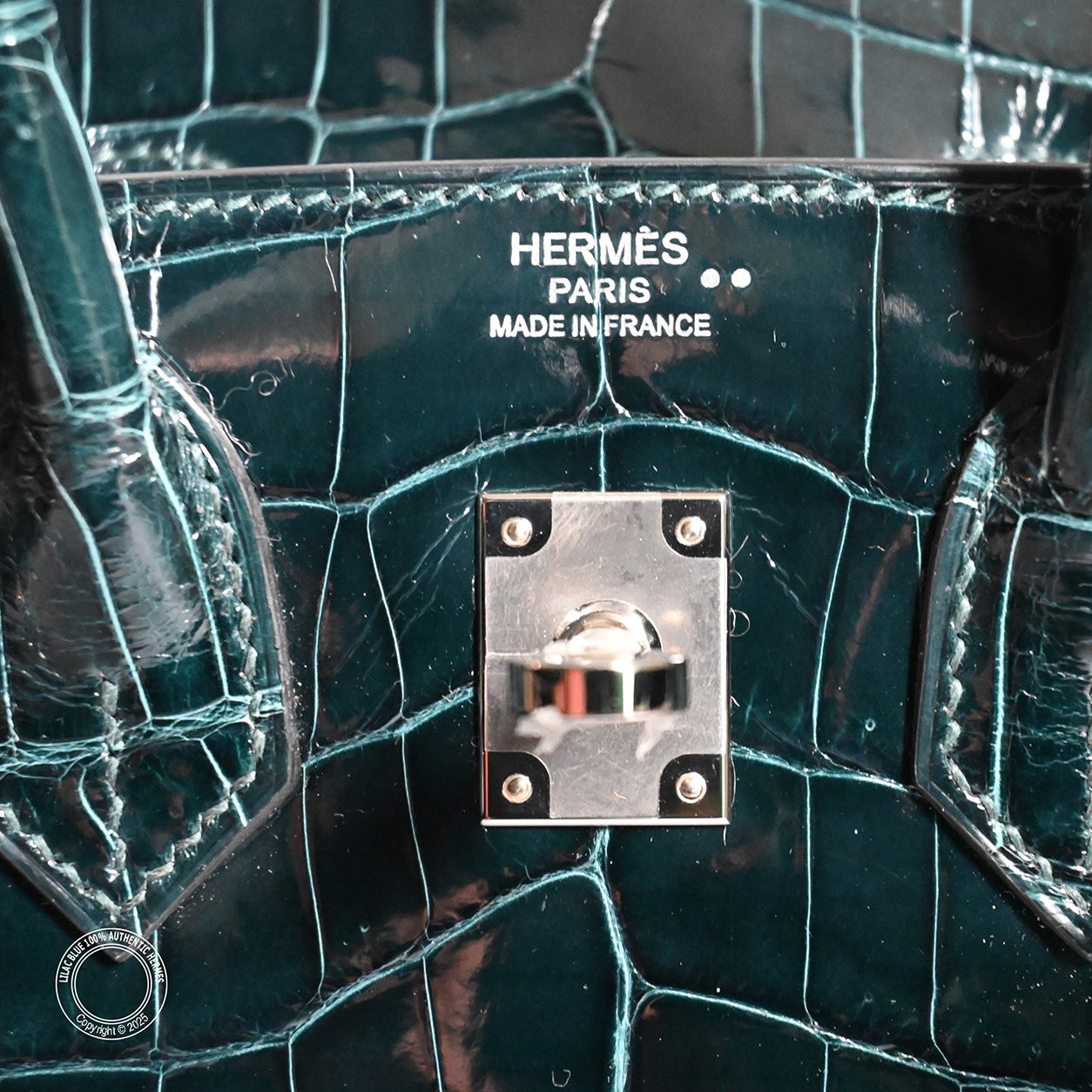 Hermes Birkin 25cm Vert Cypress Shiny Croc PHW