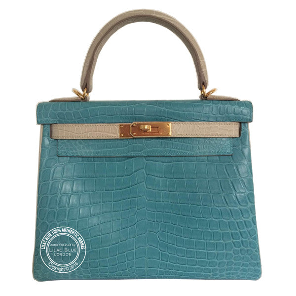 Hermès Kelly 28cm Beton/Bleu St Cyr HSS Matte Croc GHW