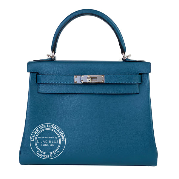 Hermès Kelly 28cm Bleu Colvert/Bleu Zephyr Verso Evercolor PHW