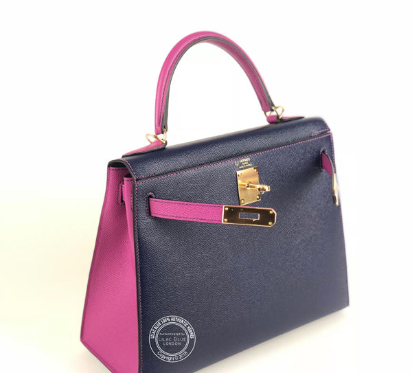 Hermès Kelly 28cm Bleu Marine/Rose Pourpre HSS Epsom GHW