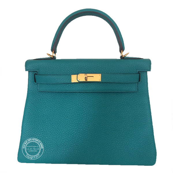 Hermès Kelly 28cm Bleu Paon Clemence GHW
