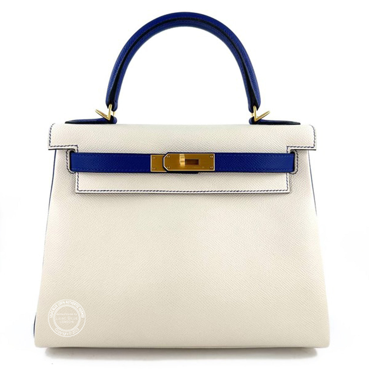 Hermès Kelly 28cm Craie/Bleu Electrique HSS Retourne Epsom BGHW