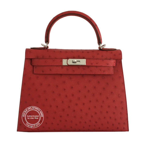 Hermès Kelly 28cm Rouge Vif Ostrich PHW