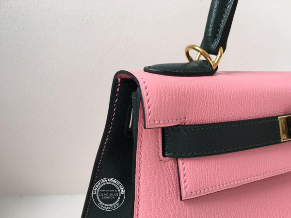 Hermès Kelly 28cm Rose Confetti/Vert Titian HSS Chèvre GHW