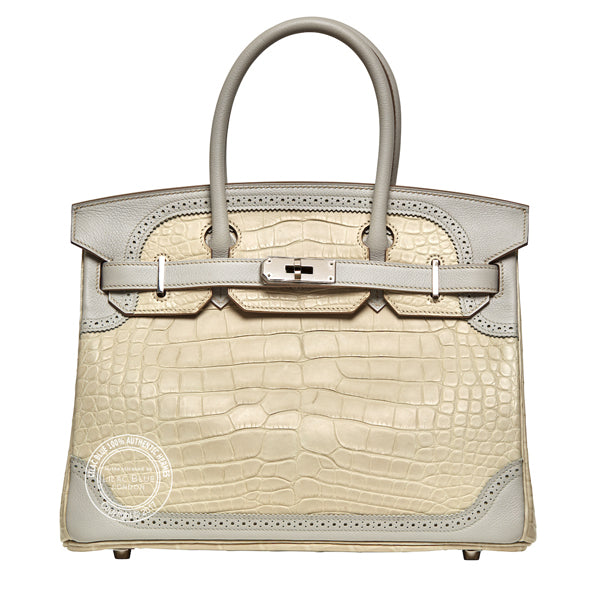 Hermès Birkin 30cm Beton/Gris Perle Ghillies Matte Alligator PHW