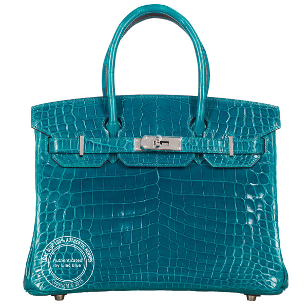 Hermès Birkin 30cm Bleu Izmir Shiny Croc PHW
