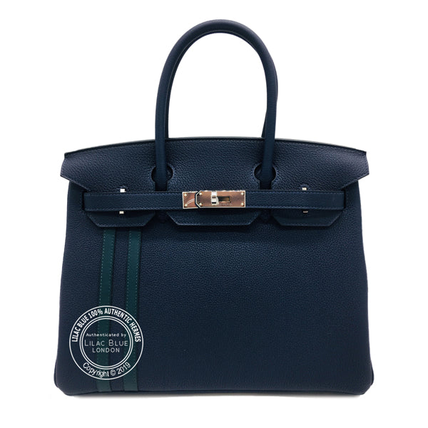 Hermès Birkin 30cm Bleu Nuit/Vert Cypress Officier Togo/Swift PHW