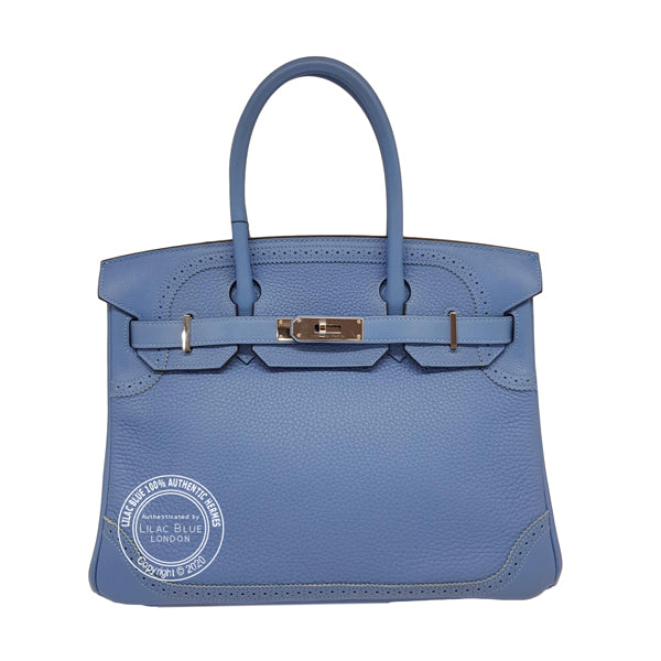 Hermès Birkin 30cm Bleu Paradis Ghillies Togo/Swift PHW - Preloved