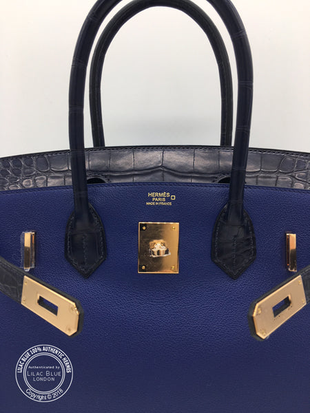 Hermes Birkin 30cm Bleu Saphir/Bleu Marine Touch Alligator/Novillo RGHW