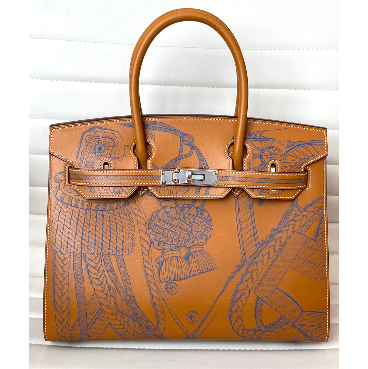 Hermès Birkin 30cm Bleu Zanzibar/Natural Sable Swift PHW Zouaves Limited Edition