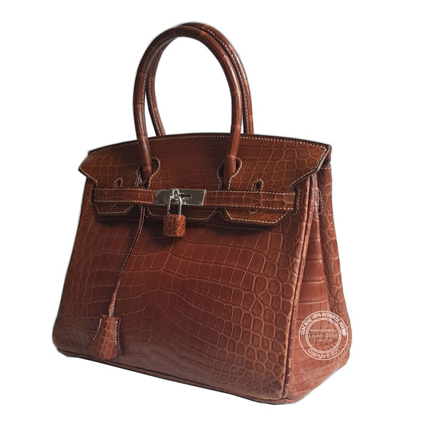 Hermès Birkin 30cm Fauve Matte Croc PHW - Preloved