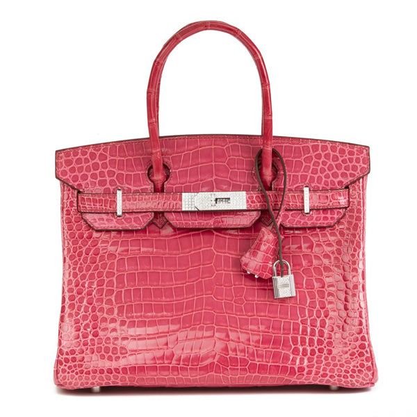 Hermès Birkin 30cm Fuschia Shiny Croc Diamond Hardware - Preloved