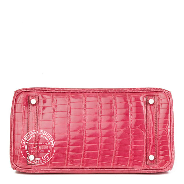 Hermès Birkin 30cm Fuschia Shiny Croc Diamond Hardware - Preloved