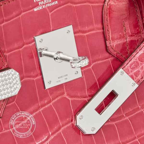 Hermès Birkin 30cm Fuschia Shiny Croc Diamond Hardware - Preloved