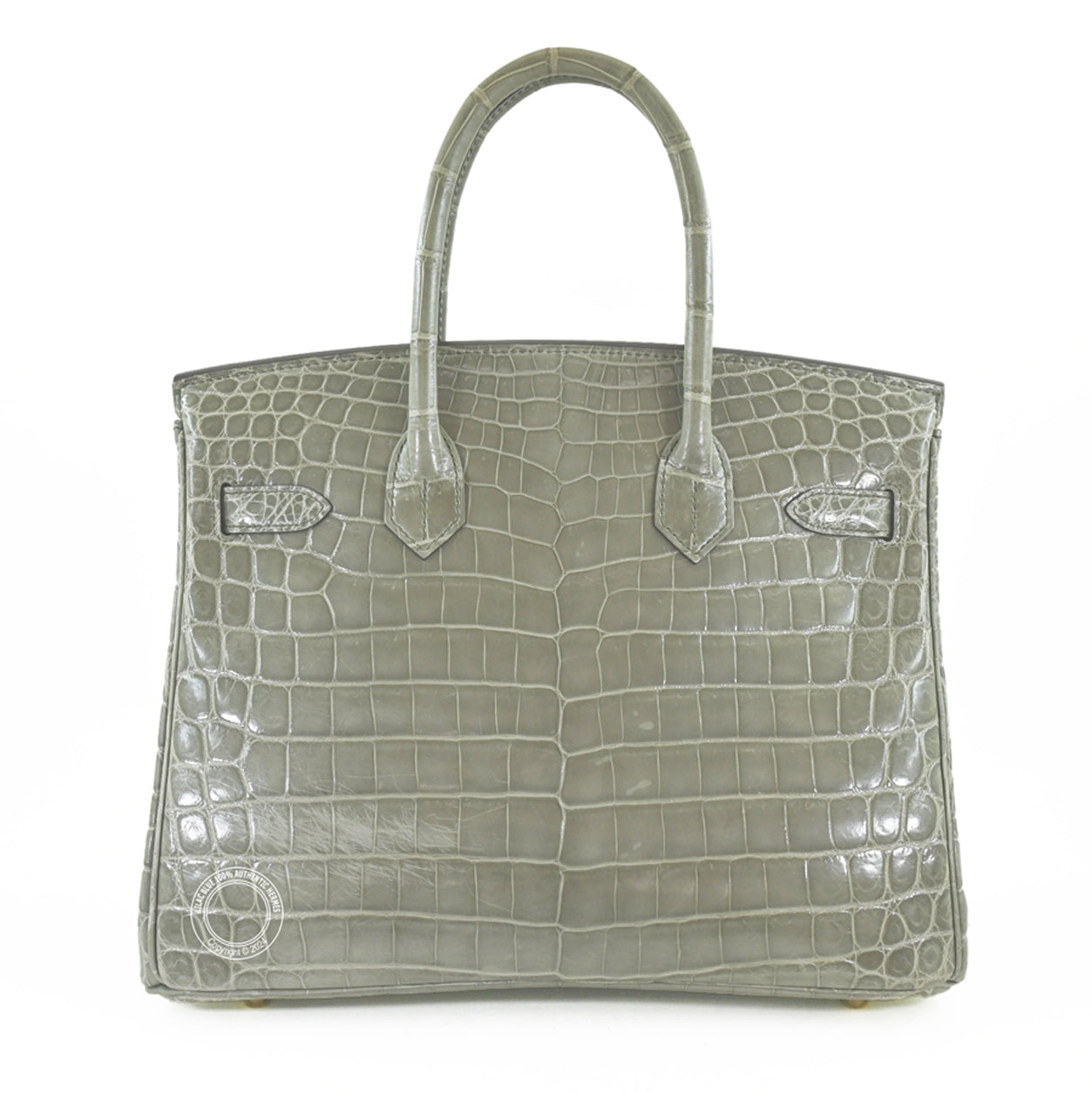 Hermès Birkin 30cm Gris Tourterelle Shiny Croc GHW - Preloved