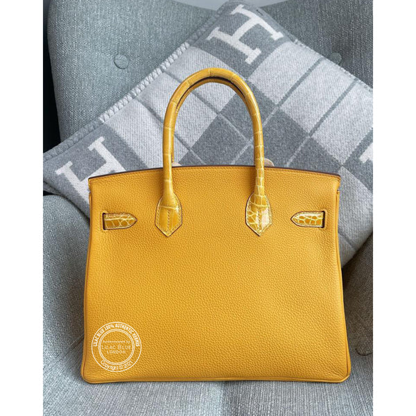 Hermès Birkin 30cm Jaune Ambre Touch Togo/Shiny Croc PHW