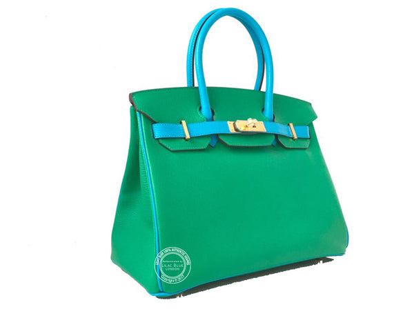Hermès Birkin 30cm Menthe/Bleu Azteque Chevre GHW