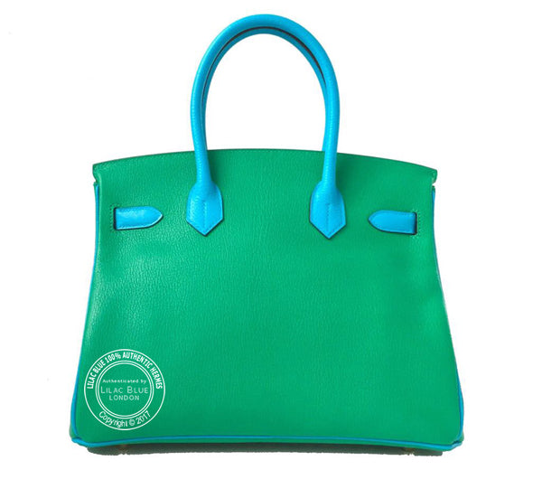 Hermès Birkin 30cm Menthe/Bleu Azteque Chevre GHW