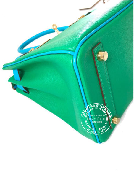 Hermès Birkin 30cm Menthe/Bleu Azteque Chevre GHW