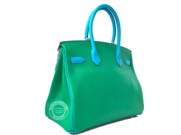 Hermès Birkin 30cm Menthe/Bleu Azteque Chevre GHW