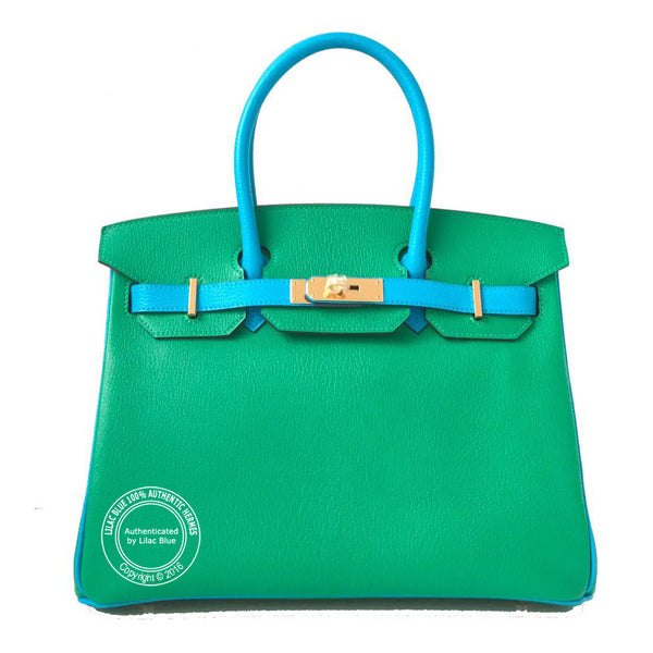 Hermès Birkin 30cm Menthe/Bleu Azteque Chevre GHW