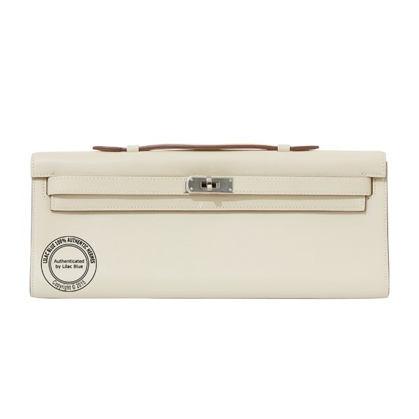 Hermès Kelly 31cm Parchemin Cut Pochette Swift PHW - Preloved