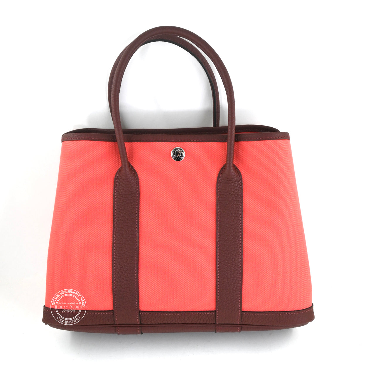 Hermes Garden Party 30cm Rose Texas/Rouge H Canvas/Leather PHW
