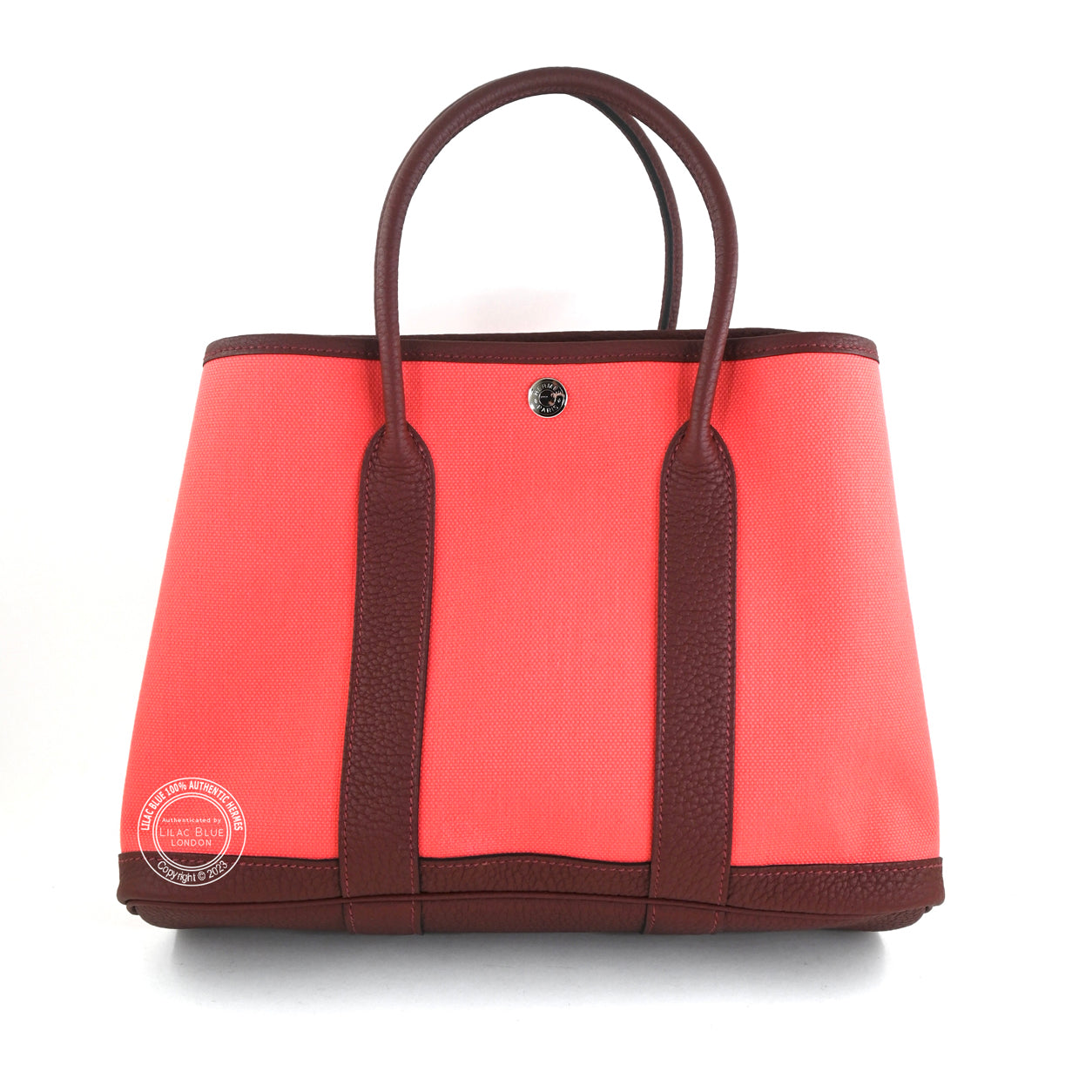 Hermes Garden Party 30cm Rose Texas/Rouge H Canvas/Leather PHW