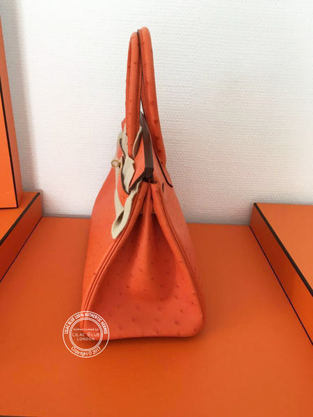 30cm Tangerine Birkin. Ostrich, Gold