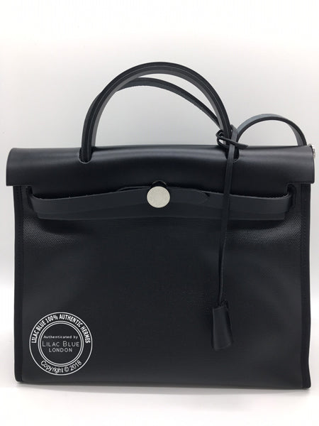 Hermes Herbag 31cm Black Canvas Cowhide