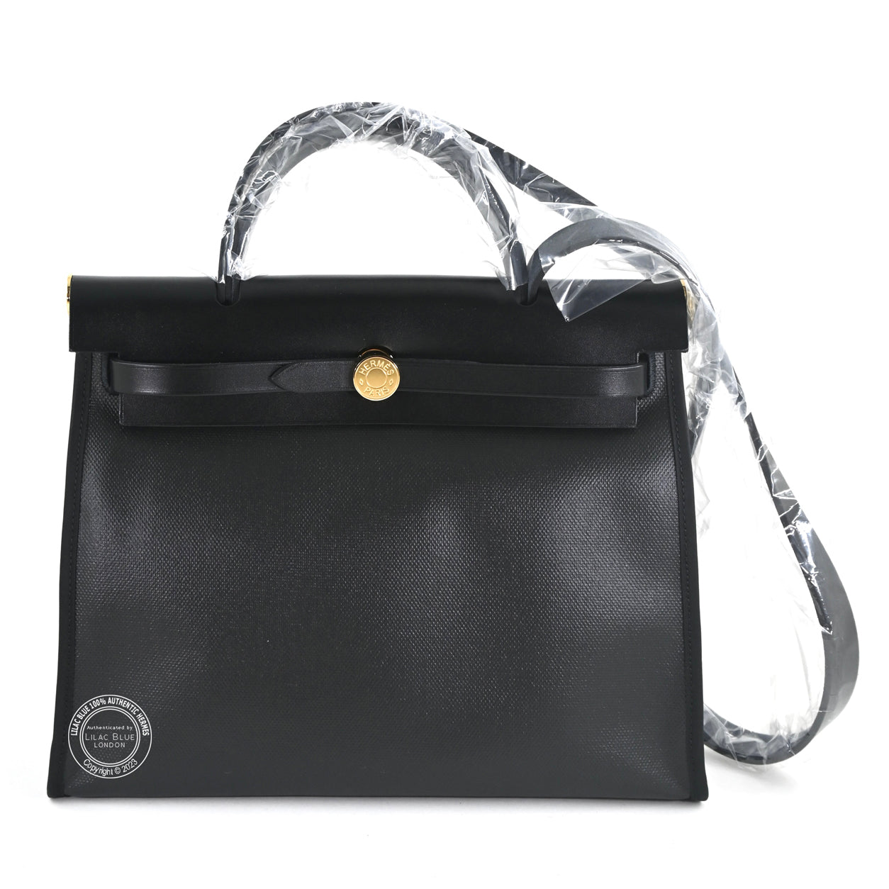 Hermes Herbag 31cm Black Coated Canvas & Leather