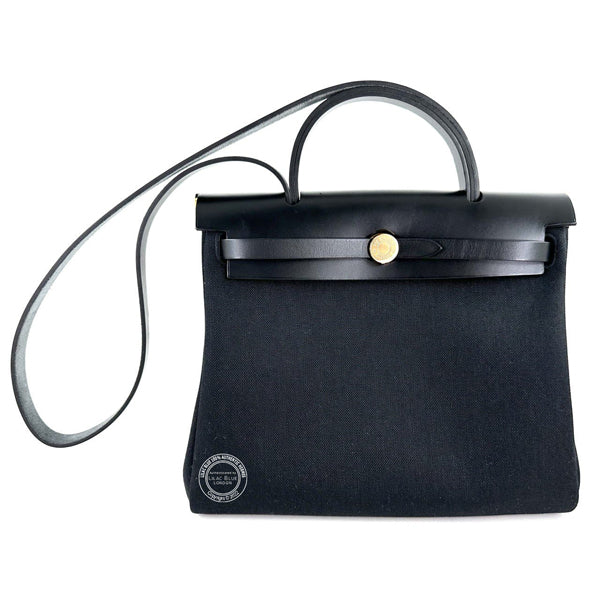 Hermès Herbag 31cm Black Swift/Toile GHW - As New