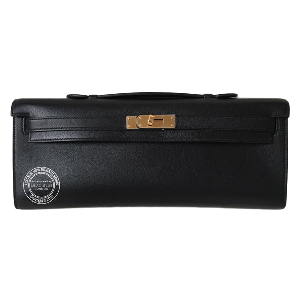 Hermès Kelly 31cm Black Cut Pochette Swift GHW