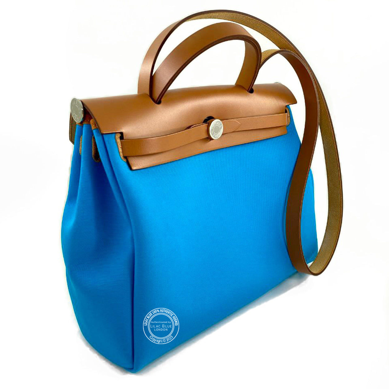 Hermès Herbag 31cm Natural/Bleu Azteque/Menthe Verso Hunter/Toile H PHW