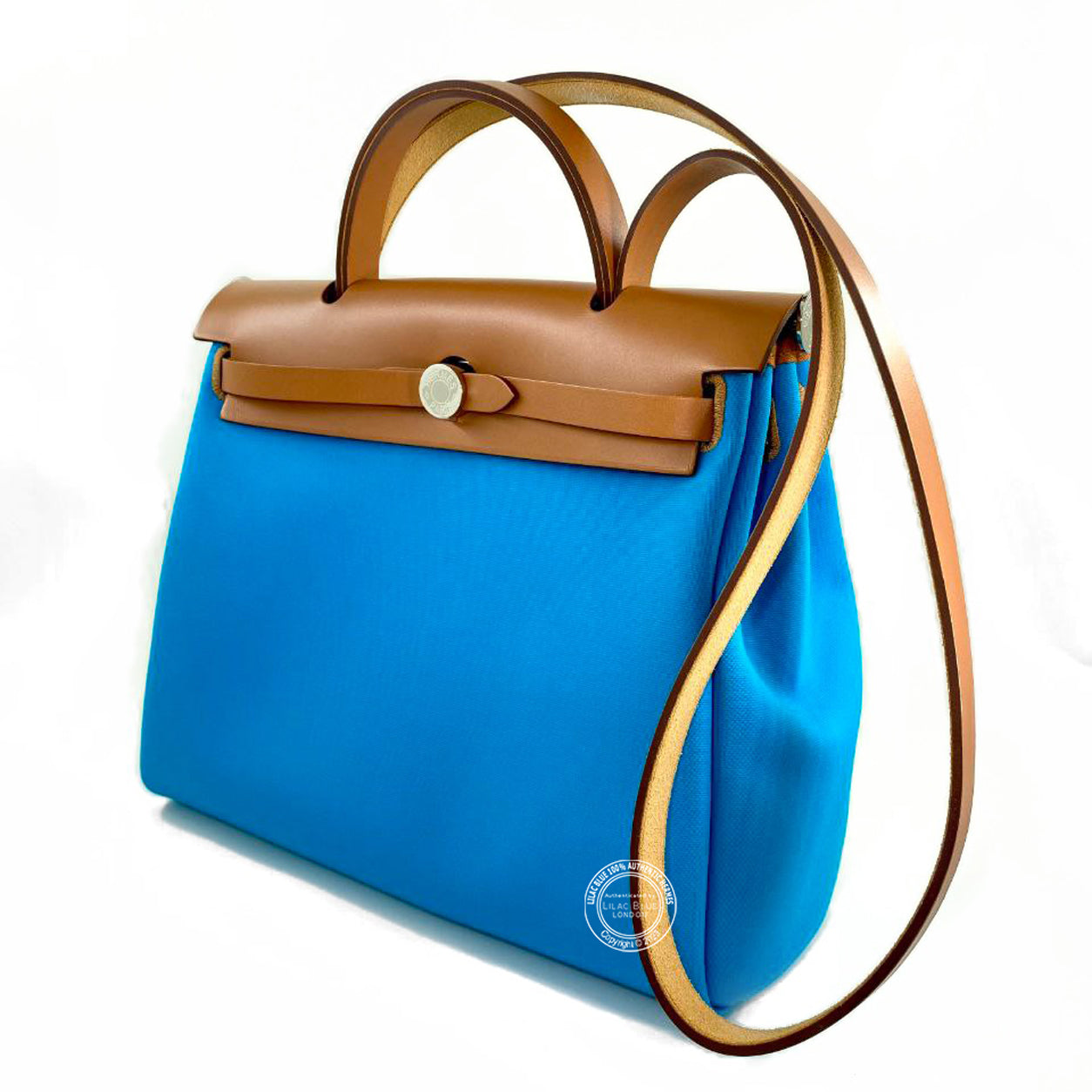 Hermès Herbag 31cm Natural/Bleu Azteque/Menthe Verso Hunter/Toile H PHW